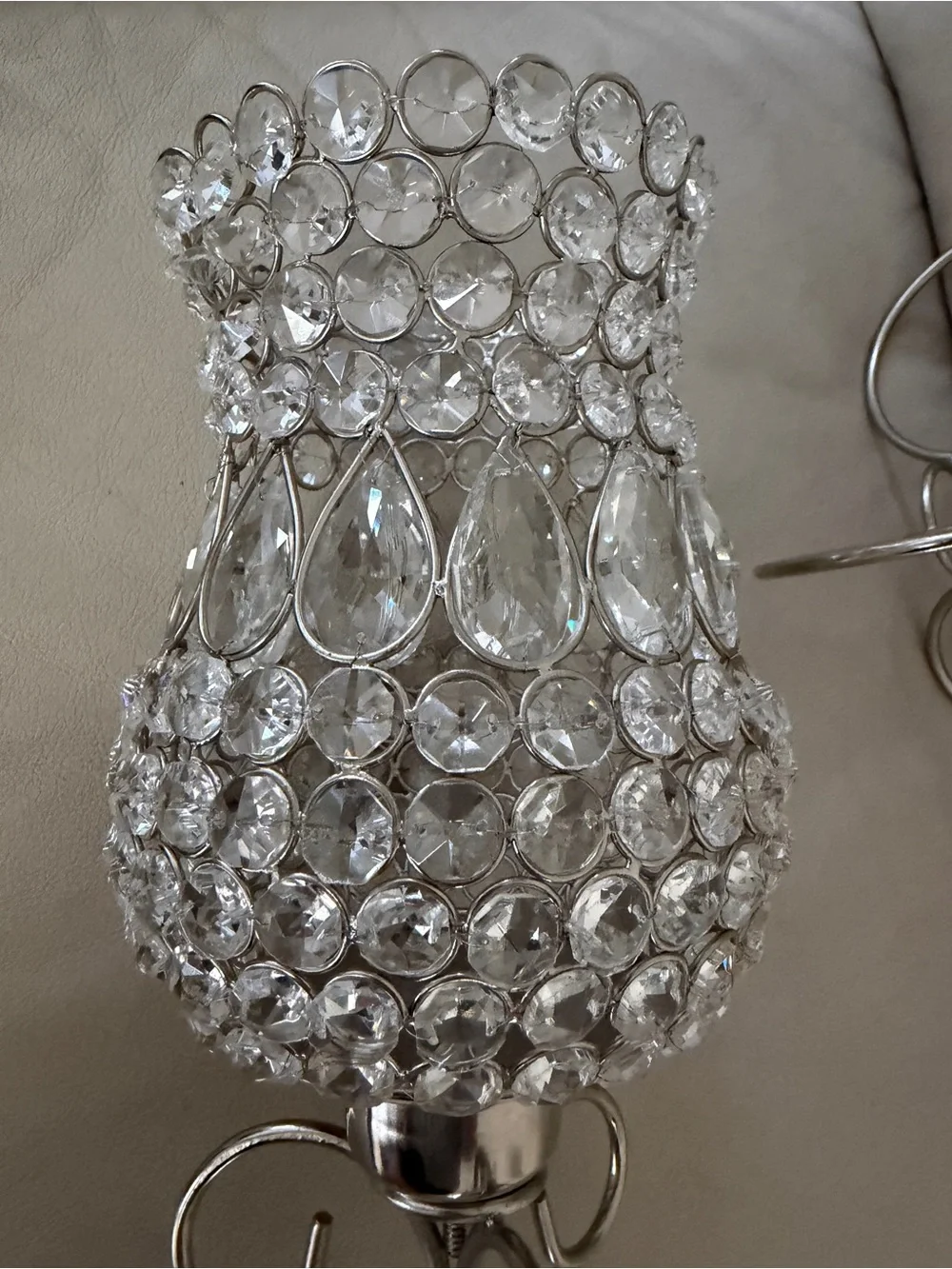 Crystal Beaded Silver Hurricane Candle Holders - Set of 2